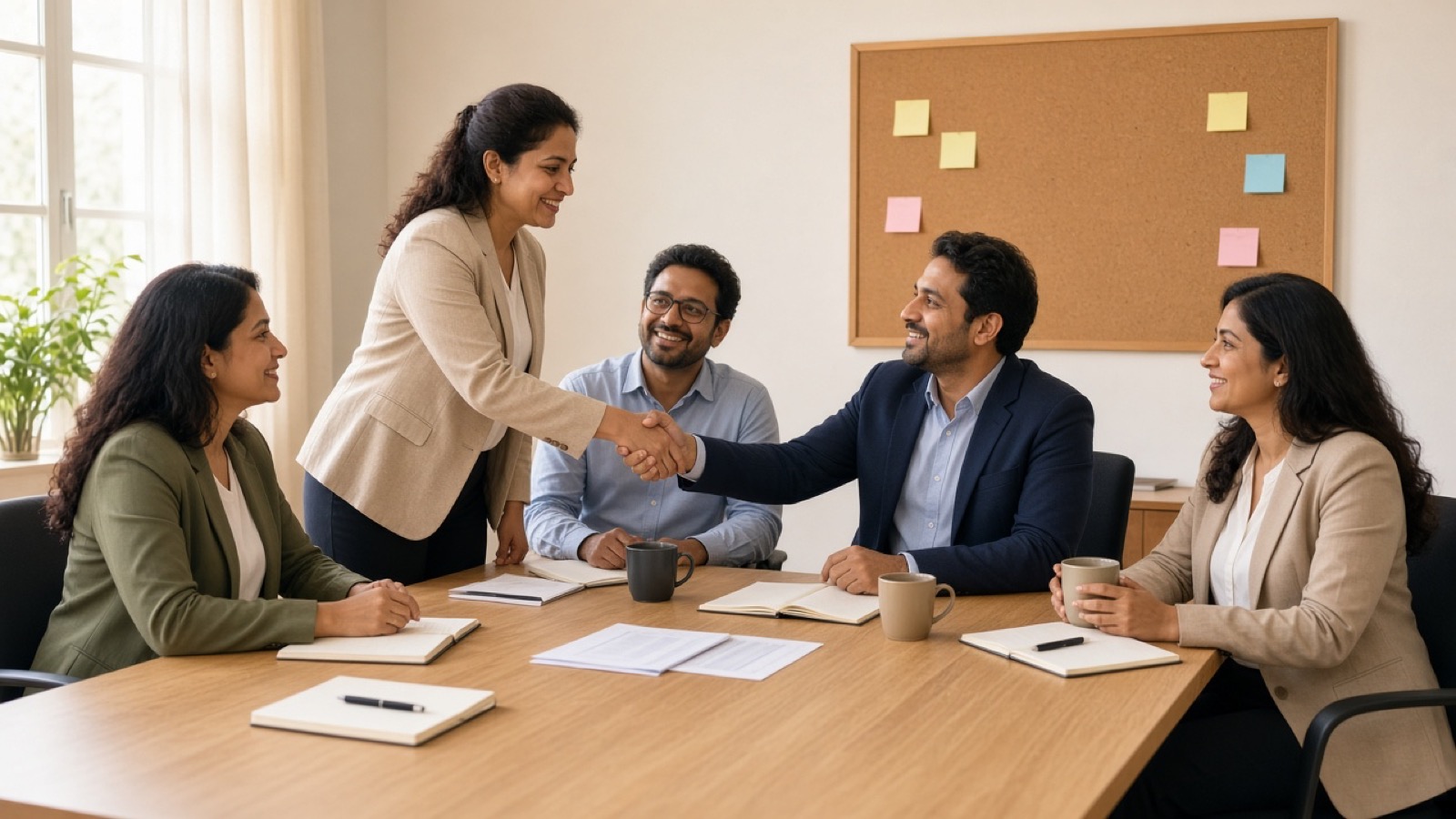 Team collaborating around a shared table